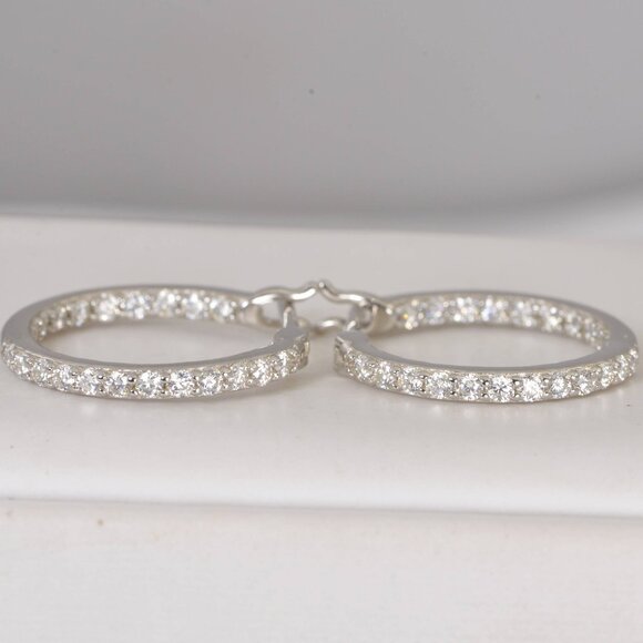 GRA Certified Inside Out All Moissanite Huggies Hoop Earrings 925 Sterling - Picture 2 of 4